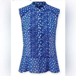CAbi Electric Blue Floral Button-Up Peplum Blouse size Medium